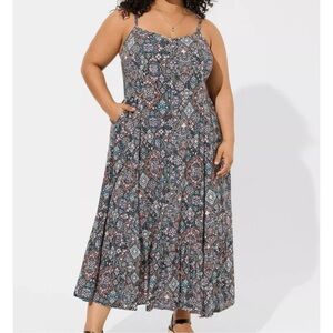 torrid Blue Multi Floral Print Spaghetti Strap Maxi Dress